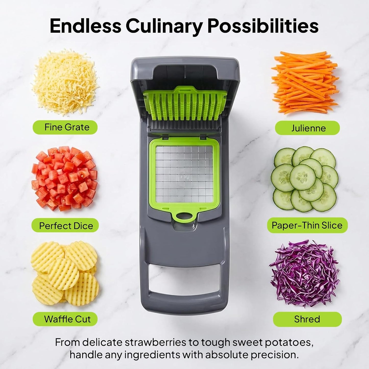 Pro-Series 16-in-1 Vegetable Chopper & Mandoline Slicer - Heavy Duty Food Chopper with 1.2L Container, Stainless Steel Blades - Onion Dicer, Grater & Kitchen Gadgets for Salad