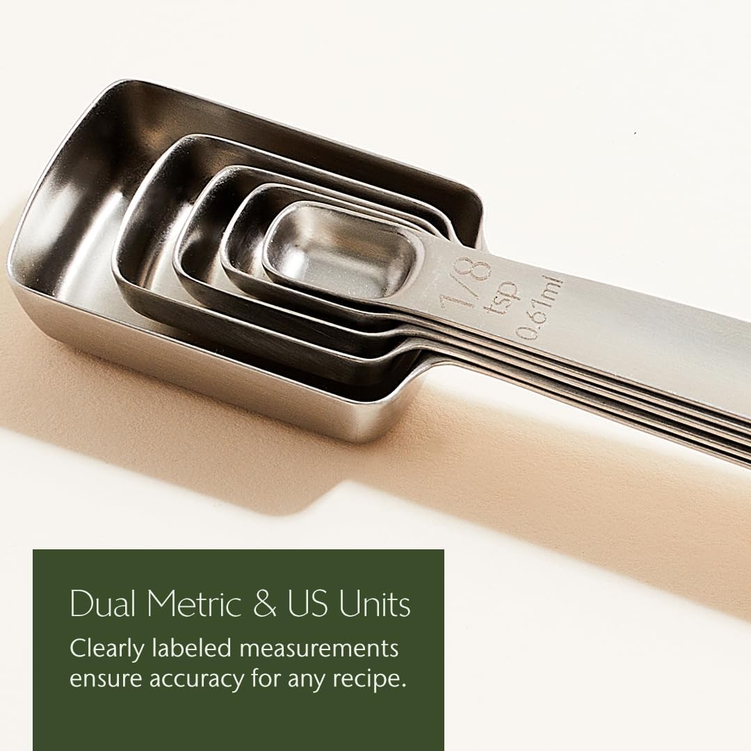 Measuring Spoons Set – Stainless Steel, Magnetic Storage, Dual Metric & US Units – 5-Piece Durable Measuring Spoon Set for Baking & Cooking (Black)