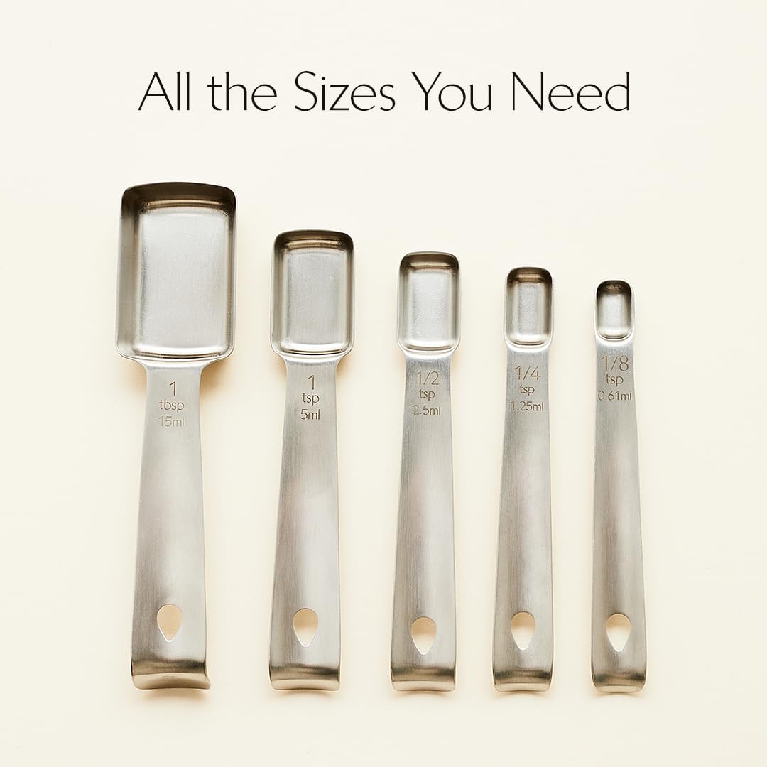 Measuring Spoons Set – Stainless Steel, Magnetic Storage, Dual Metric & US Units – 5-Piece Durable Measuring Spoon Set for Baking & Cooking (Black)