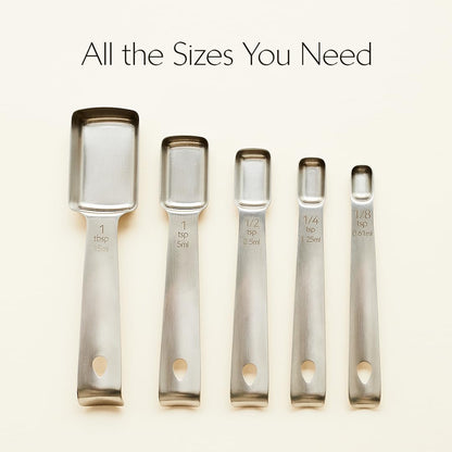 Measuring Spoons Set – Stainless Steel, Magnetic Storage, Dual Metric & US Units – 5-Piece Durable Measuring Spoon Set for Baking & Cooking (Black)