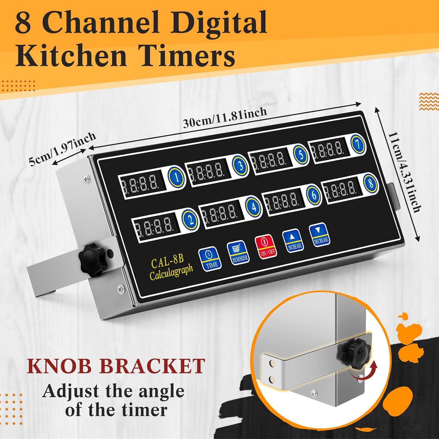1 Pack Digital Kitchen Timer, Commercial Cooking Timer with Loud Alarm, Large LCD Display, for Restaurants, Baking, Labs, Multiple Independent Countdown Timers (8 Channel)