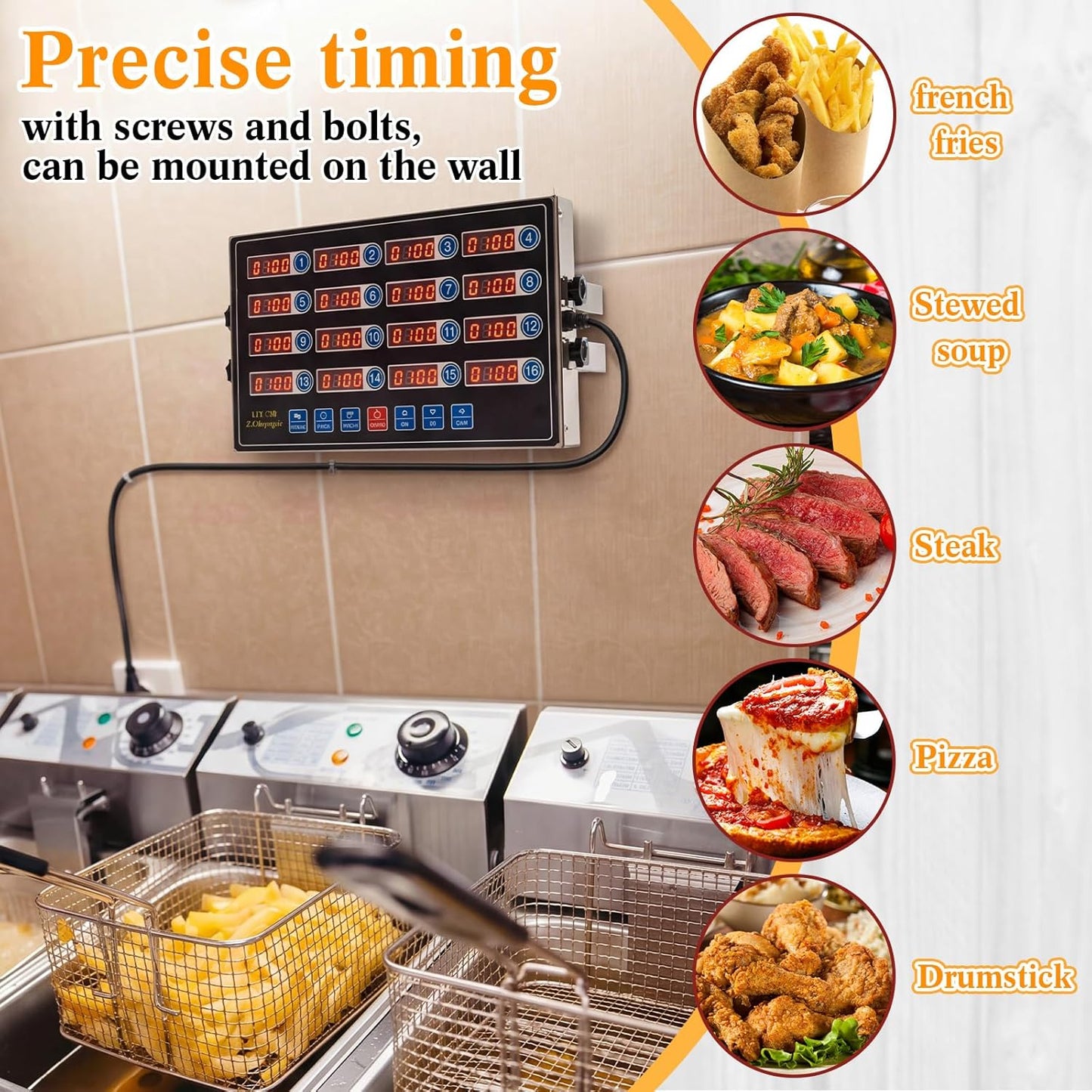 1 Pack Digital Kitchen Timer, Commercial Cooking Timer with Loud Alarm, Large LCD Display, for Restaurants, Baking, Labs, Multiple Independent Countdown Timers (8 Channel)