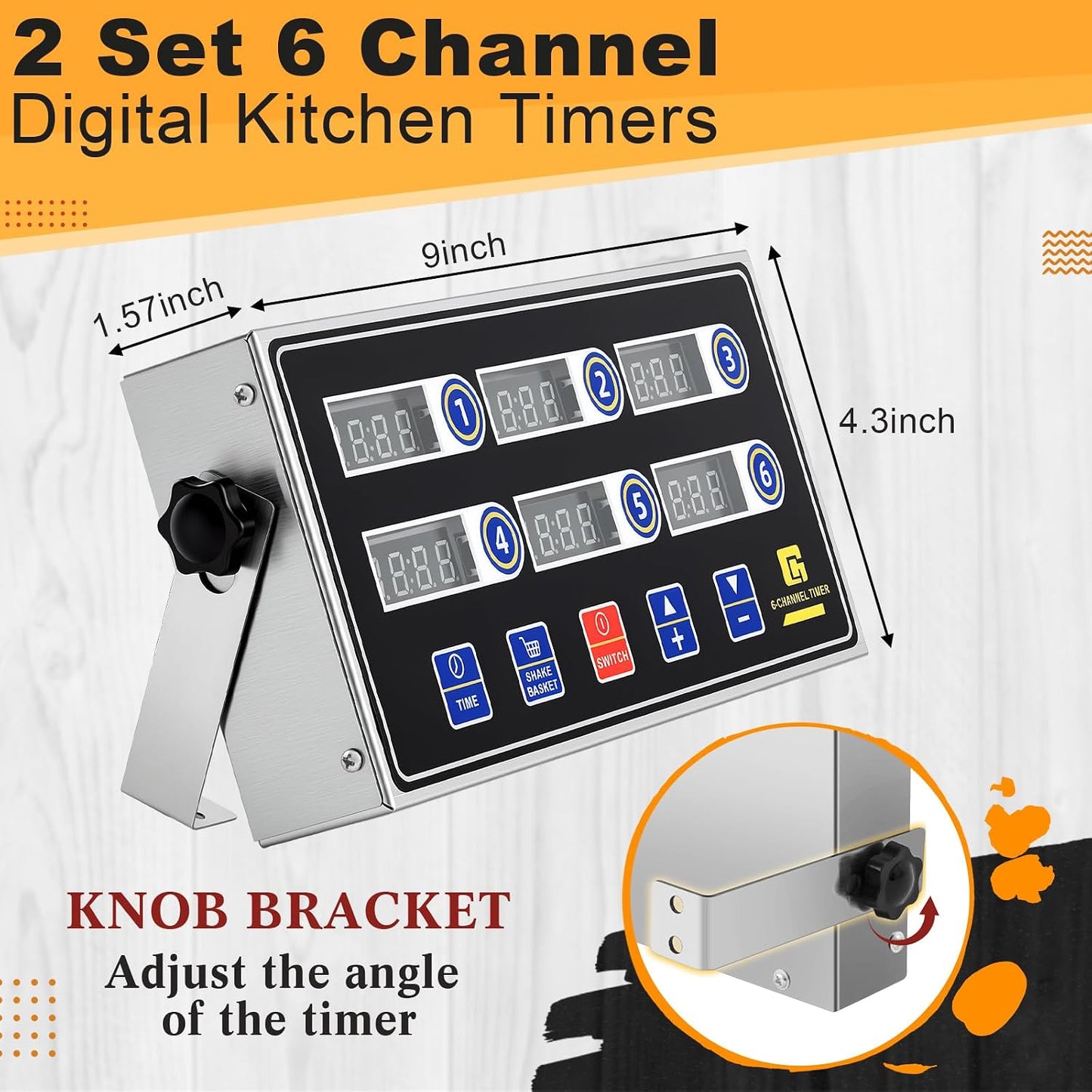 1 Pack Digital Kitchen Timer, Commercial Cooking Timer with Loud Alarm, Large LCD Display, for Restaurants, Baking, Labs, Multiple Independent Countdown Timers (8 Channel)