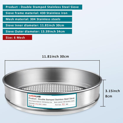 12" (30cm) 304 Stainless Steel Lab Sieve, 100 Mesh (0.15mm) Screen Sifter - Colors A