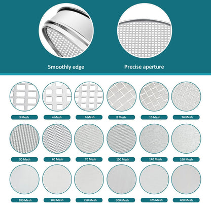 12" (30cm) 304 Stainless Steel Lab Sieve, 100 Mesh (0.15mm) Screen Sifter - Colors A