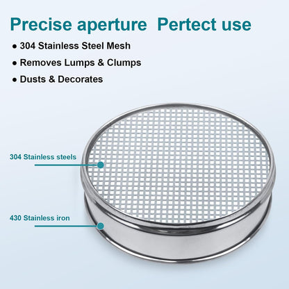 12" (30cm) 304 Stainless Steel Lab Sieve, 100 Mesh (0.15mm) Screen Sifter - Colors A