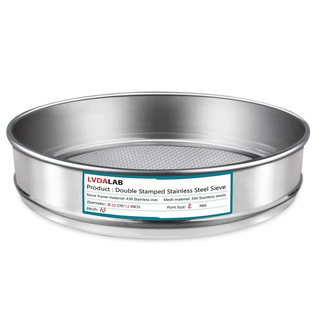 12" (30cm) 304 Stainless Steel Lab Sieve, 100 Mesh (0.15mm) Screen Sifter - Colors A