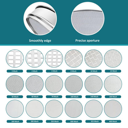 12" (30cm) 304 Stainless Steel Lab Sieve, 100 Mesh (0.15mm) Screen Sifter - Colors A