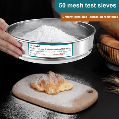 12" (30cm) 304 Stainless Steel Lab Sieve, 100 Mesh (0.15mm) Screen Sifter - Colors A