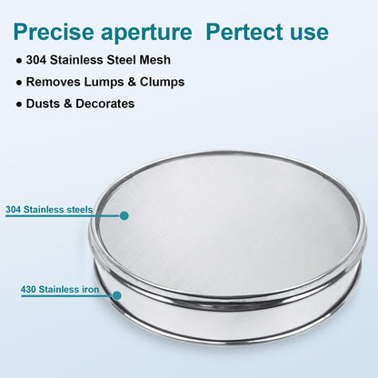 12" (30cm) 304 Stainless Steel Lab Sieve, 100 Mesh (0.15mm) Screen Sifter - Colors A