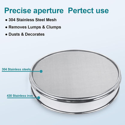 12" (30cm) 304 Stainless Steel Lab Sieve, 100 Mesh (0.15mm) Screen Sifter - Colors A