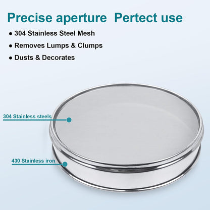 12" (30cm) 304 Stainless Steel Lab Sieve, 100 Mesh (0.15mm) Screen Sifter - Colors A