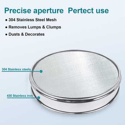 12" (30cm) 304 Stainless Steel Lab Sieve, 100 Mesh (0.15mm) Screen Sifter - Colors A