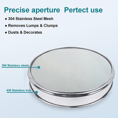 12" (30cm) 304 Stainless Steel Lab Sieve, 100 Mesh (0.15mm) Screen Sifter - Colors A