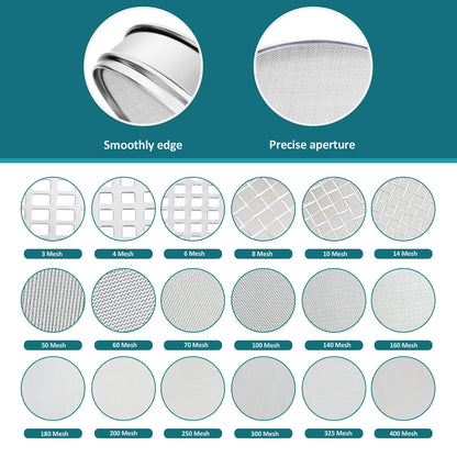7.9" (20cm) 304 Stainless Steel Lab Sieve, 80 Mesh (0.2mm) Screen Sifter - Colors A