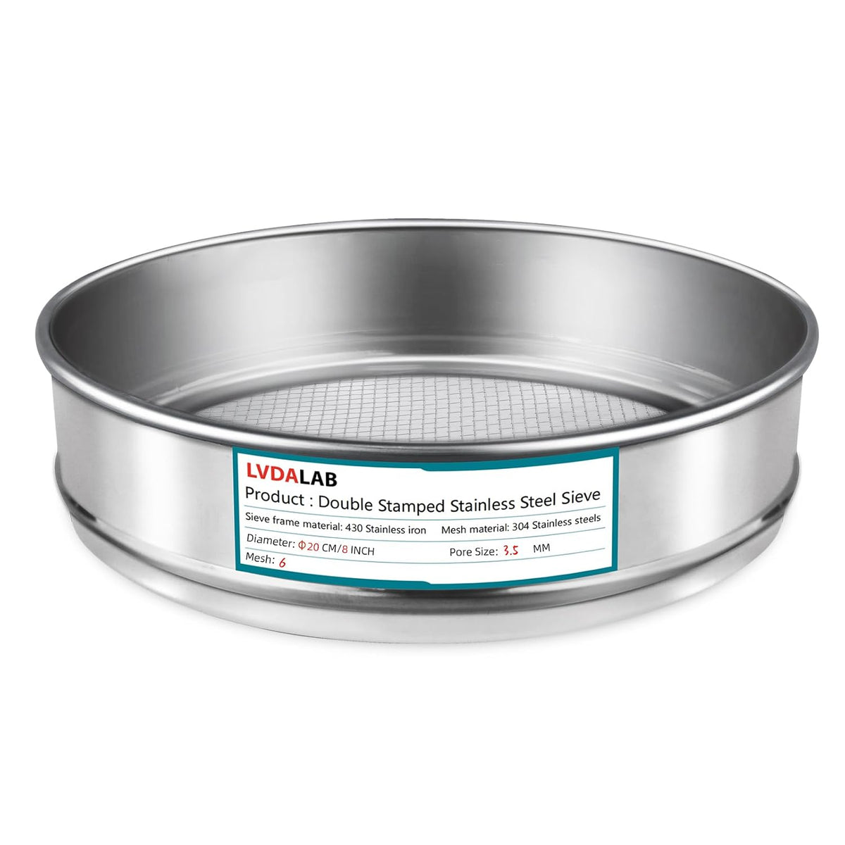 7.9" (20cm) 304 Stainless Steel Lab Sieve, 80 Mesh (0.2mm) Screen Sifter - Colors A