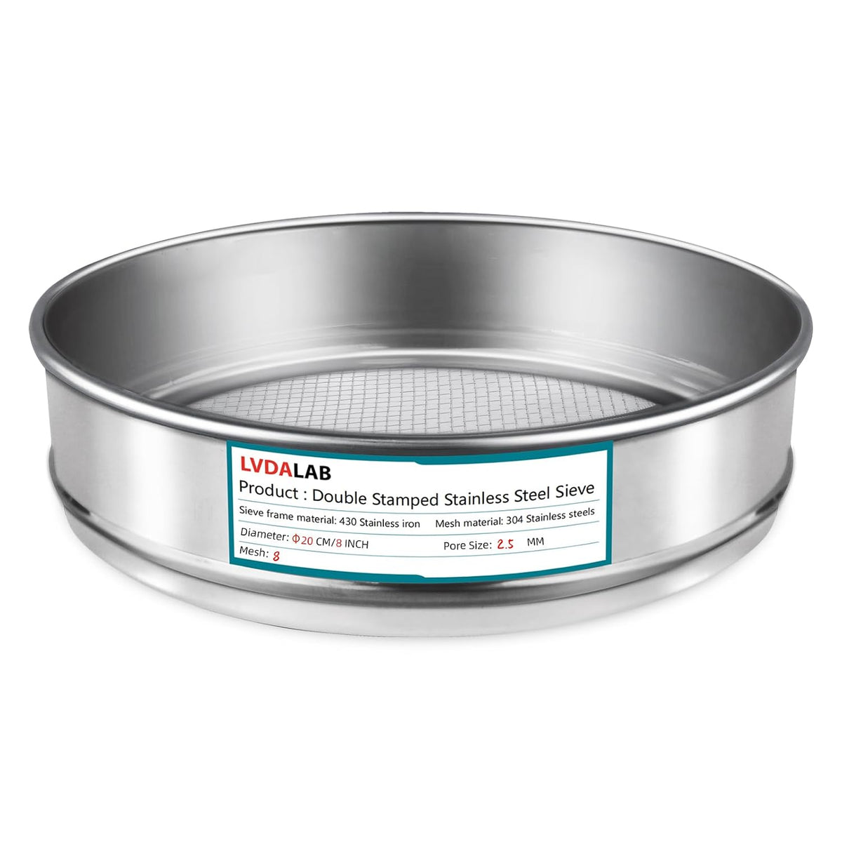 7.9" (20cm) 304 Stainless Steel Lab Sieve, 80 Mesh (0.2mm) Screen Sifter - Colors A