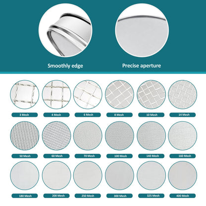 7.9" (20cm) 304 Stainless Steel Lab Sieve, 80 Mesh (0.2mm) Screen Sifter - Colors A