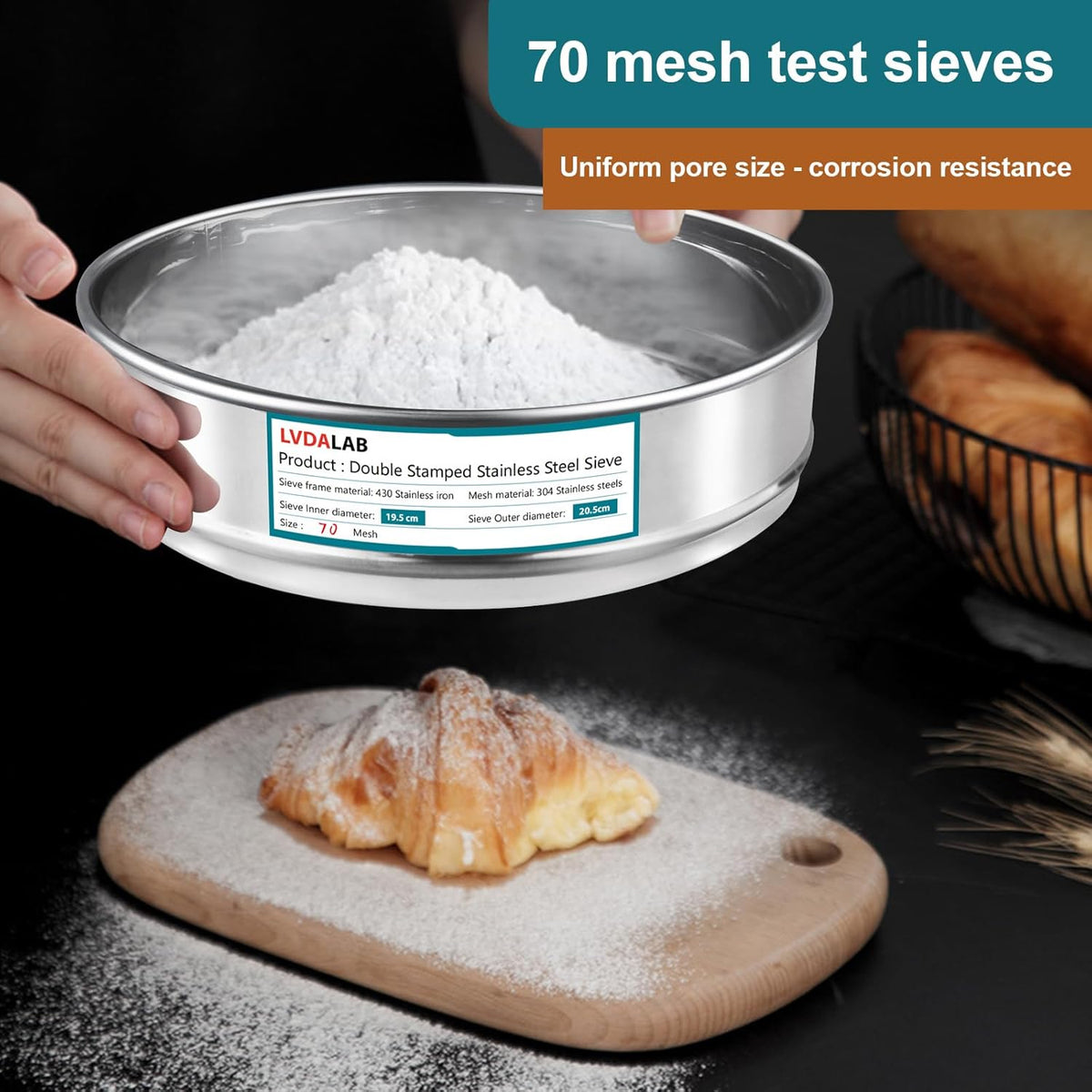7.9" (20cm) 304 Stainless Steel Lab Sieve, 80 Mesh (0.2mm) Screen Sifter - Colors A