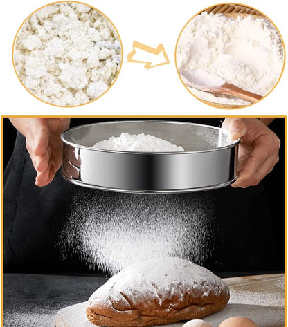 2 Pack Flour Sifter,Stainless Steel Fine Mesh Strainers Flour Sieve,60 Mesh Round Sifter for Baking Cake Bread (6-Inch and 8-Inch)