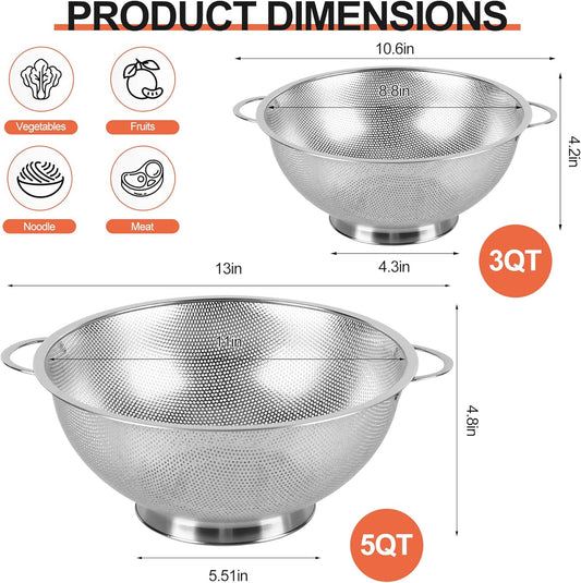 Colander Stainless Steel 3-Quart, Strainer for Kitchen Food