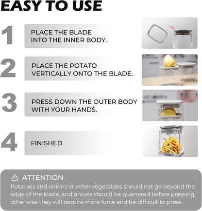 French Fry Cutter with 2 Blades Stainless Steel Manual Potato Chopper White