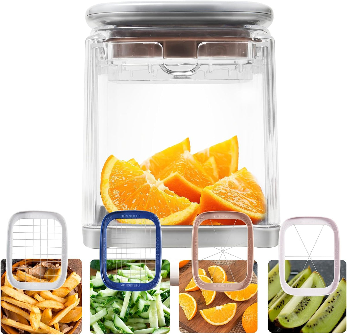 French Fry Cutter with 2 Blades Stainless Steel Manual Potato Chopper White