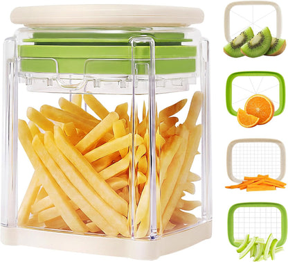 French Fry Cutter with 2 Blades Stainless Steel Manual Potato Chopper White