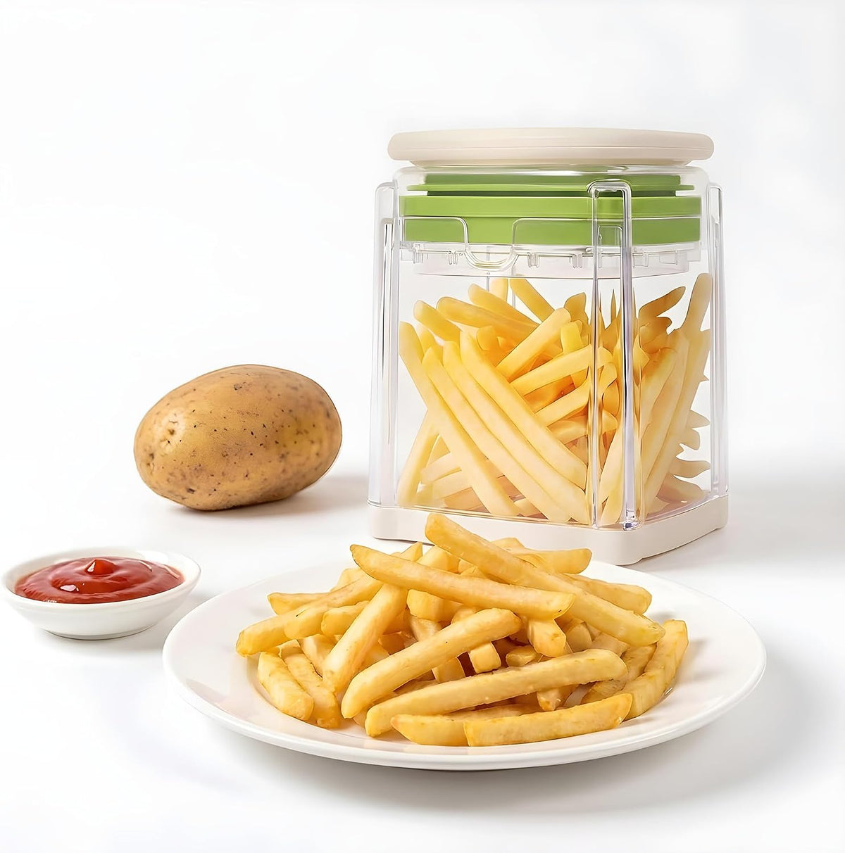French Fry Cutter with 2 Blades Stainless Steel Manual Potato Chopper White
