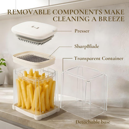 French Fry Cutter with 2 Blades Stainless Steel Manual Potato Chopper White