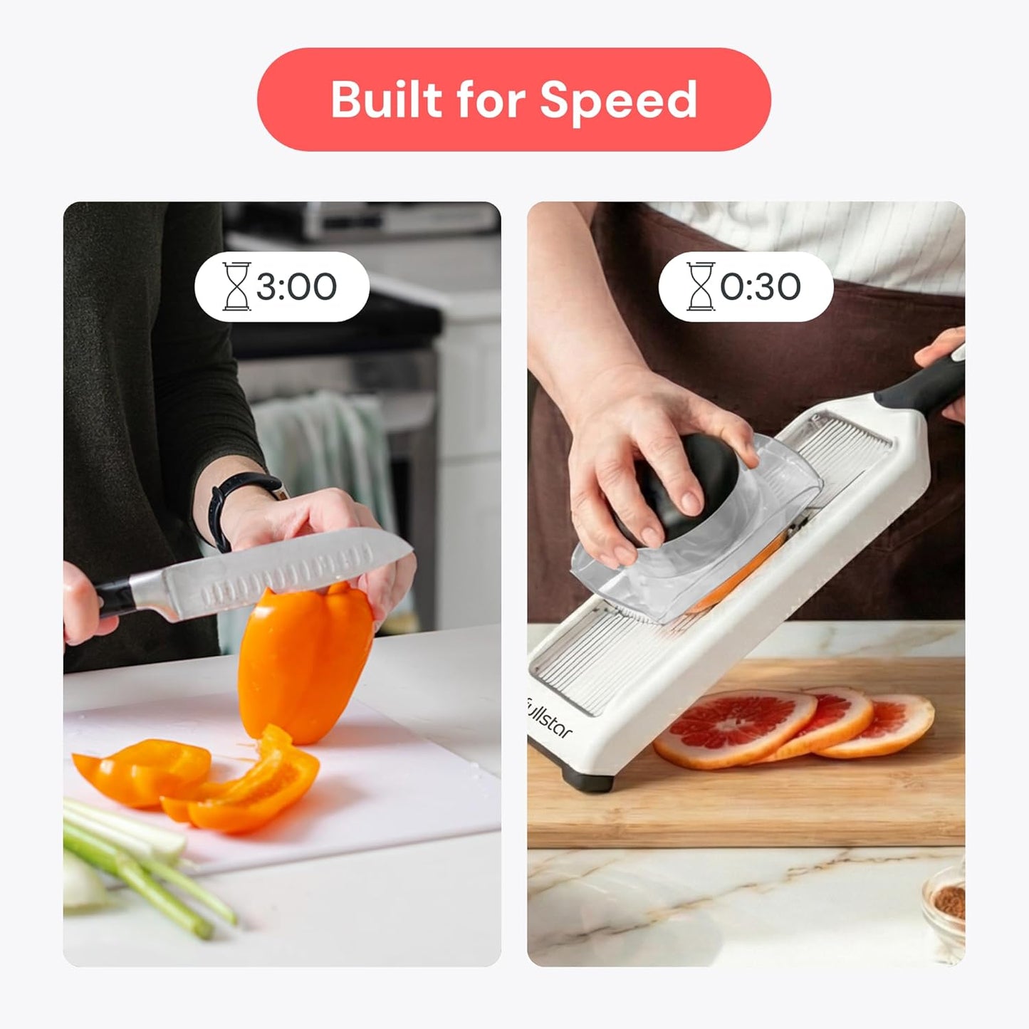 Handheld Mandoline Vegetable Slicer & Julienne Cutter | 2 in 1 Onion, Veggie & Fruit Slicer, 4 Thickness Settings with Stainless Steel Guard for Easy & Safer Slicing (White)