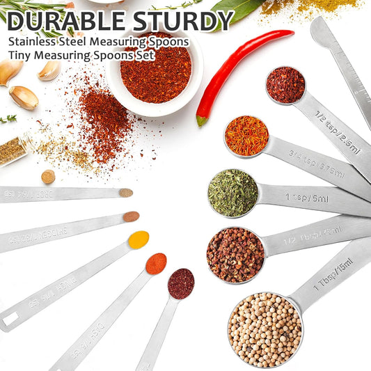 Stainless Steel Measuring Spoons Set with Leveler, Set Of 10 | Food Grade Stainless Steel Material, Stackable Kitchen Metal Measuring Spoons Set Gadgets Measure Dry or Liquid and Spices
