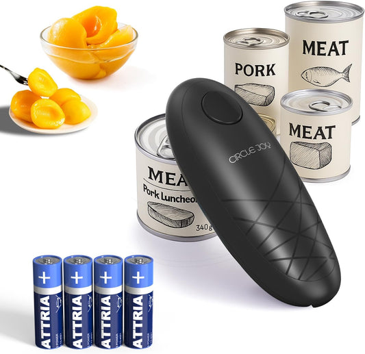 Electric Can Opener, One-Touch Automatic Can Opening with Smooth Edges, Food Safety Handheld Battery-Operated Can Opener for Kitchen and Seniors, Black