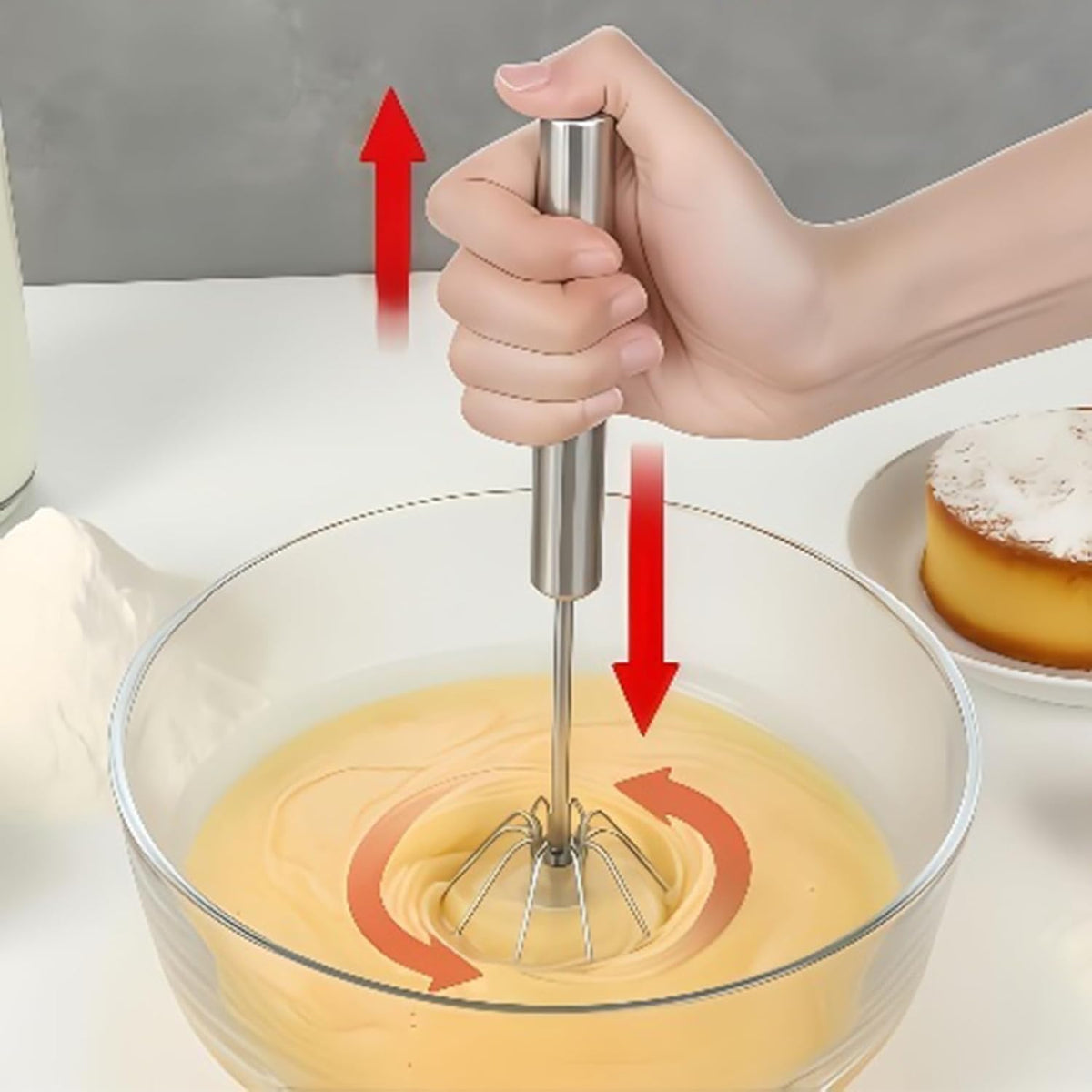 Stainless Steel Egg Whisk, Hand Push Rotary Whisk Blender, Versatile Milk Frother, Hand Push Mixer Stirrer for Blending, Whisking, Beating & Stirring (12in)