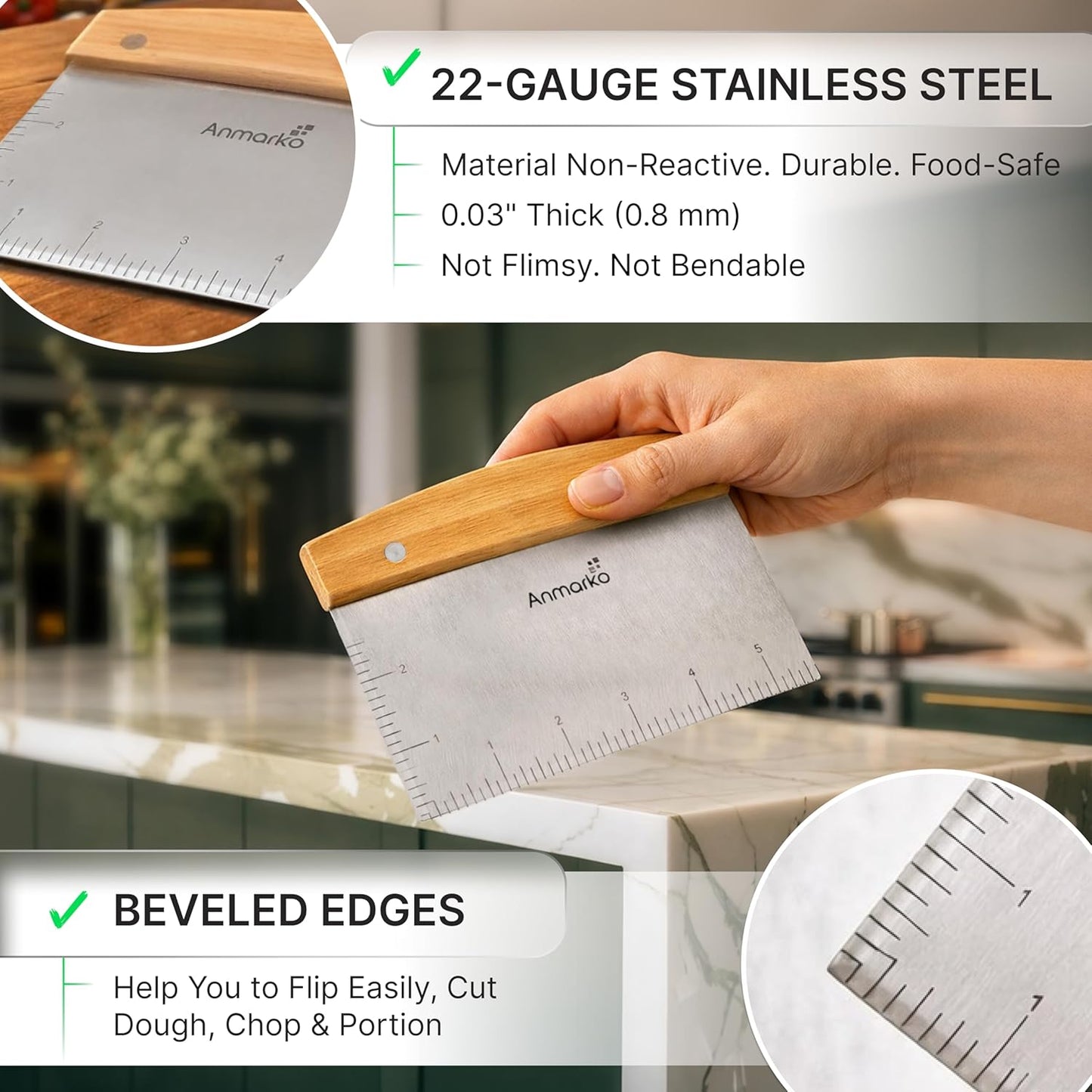 Stainless Steel Metal Griddle Scraper Chopper - Great as Dough Cutter for Bread and Pizza Dough - Multipurpose Kitchen Utensil for Flat Top Griddle - Commercial Quality