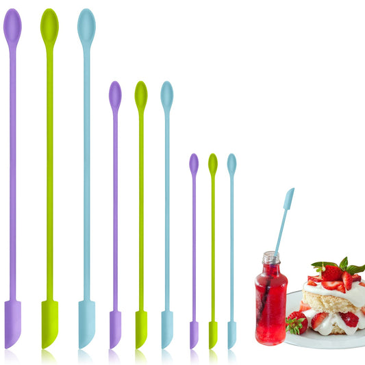 9 Pieces Mini Silicone Spatula-Makeup Spatula-Small Silicone Spatula-Thin Spatula Set for Skinny Openings- Tiny Scraper for Jar,Kitchen Bottles,Cosmetic