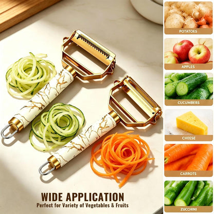 MULTI-FUNCTIONAL 3-IN-1 PEELER, Stainless Steel Peeler, Fruit, Potatoes Peeler for Kitchen,The three functions of peeling, shredding, digging holes are integrated with Ergonomic Non-Slip Handle(gold)
