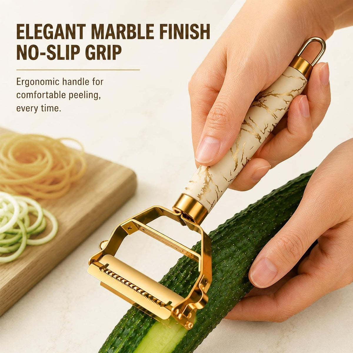 MULTI-FUNCTIONAL 3-IN-1 PEELER, Stainless Steel Peeler, Fruit, Potatoes Peeler for Kitchen,The three functions of peeling, shredding, digging holes are integrated with Ergonomic Non-Slip Handle(gold)