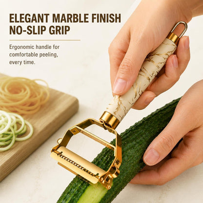 MULTI-FUNCTIONAL 3-IN-1 PEELER, Stainless Steel Peeler, Fruit, Potatoes Peeler for Kitchen,The three functions of peeling, shredding, digging holes are integrated with Ergonomic Non-Slip Handle(gold)