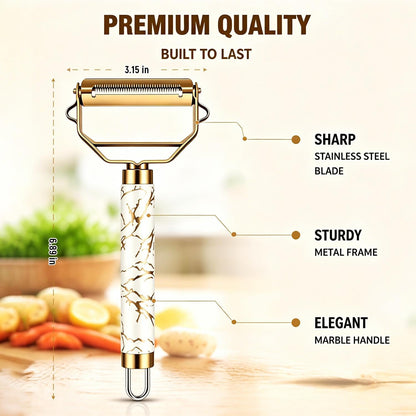 MULTI-FUNCTIONAL 3-IN-1 PEELER, Stainless Steel Peeler, Fruit, Potatoes Peeler for Kitchen,The three functions of peeling, shredding, digging holes are integrated with Ergonomic Non-Slip Handle(gold)