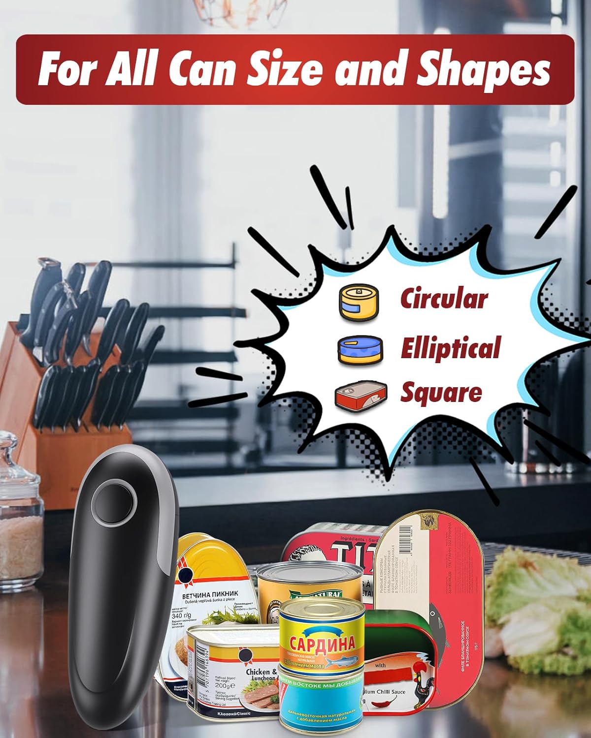 Electric Can Opener Fits All Can Sizes
