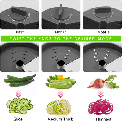 3 in 1 Vegetable Spiralizer Slicer, Adjustable Zucchini Carrot Noodle Maker, Cucumber Spiral Cutter, Easy to Use Kitchen Tool（Dark Grey）