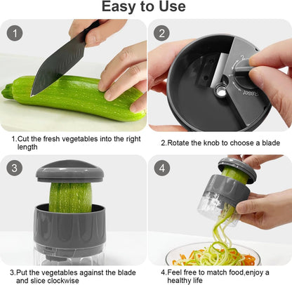 3 in 1 Vegetable Spiralizer Slicer, Adjustable Zucchini Carrot Noodle Maker, Cucumber Spiral Cutter, Easy to Use Kitchen Tool（Dark Grey）