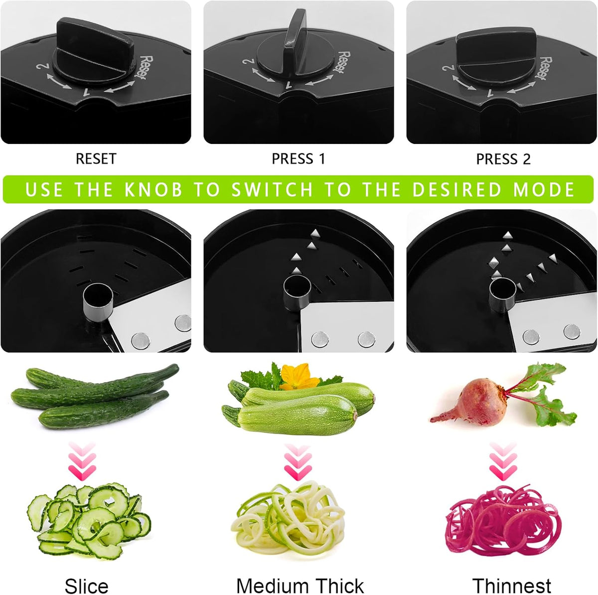 3 in 1 Vegetable Spiralizer Slicer, Adjustable Zucchini Carrot Noodle Maker, Cucumber Spiral Cutter, Easy to Use Kitchen Tool（Dark Grey）