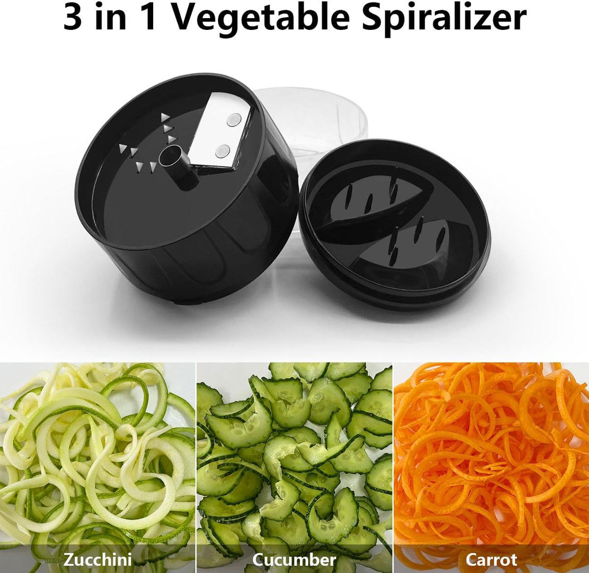 3 in 1 Vegetable Spiralizer Slicer, Adjustable Zucchini Carrot Noodle Maker, Cucumber Spiral Cutter, Easy to Use Kitchen Tool（Dark Grey）