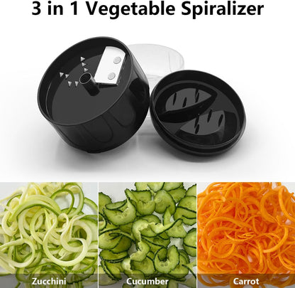 3 in 1 Vegetable Spiralizer Slicer, Adjustable Zucchini Carrot Noodle Maker, Cucumber Spiral Cutter, Easy to Use Kitchen Tool（Dark Grey）