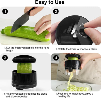 3 in 1 Vegetable Spiralizer Slicer, Adjustable Zucchini Carrot Noodle Maker, Cucumber Spiral Cutter, Easy to Use Kitchen Tool（Dark Grey）