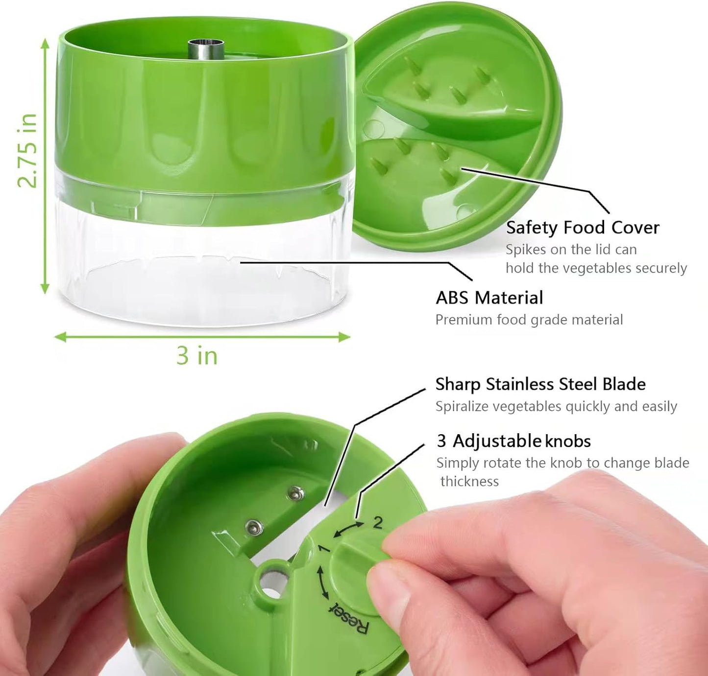 3 in 1 Vegetable Spiralizer Slicer, Adjustable Zucchini Carrot Noodle Maker, Cucumber Spiral Cutter, Easy to Use Kitchen Tool（Dark Grey）