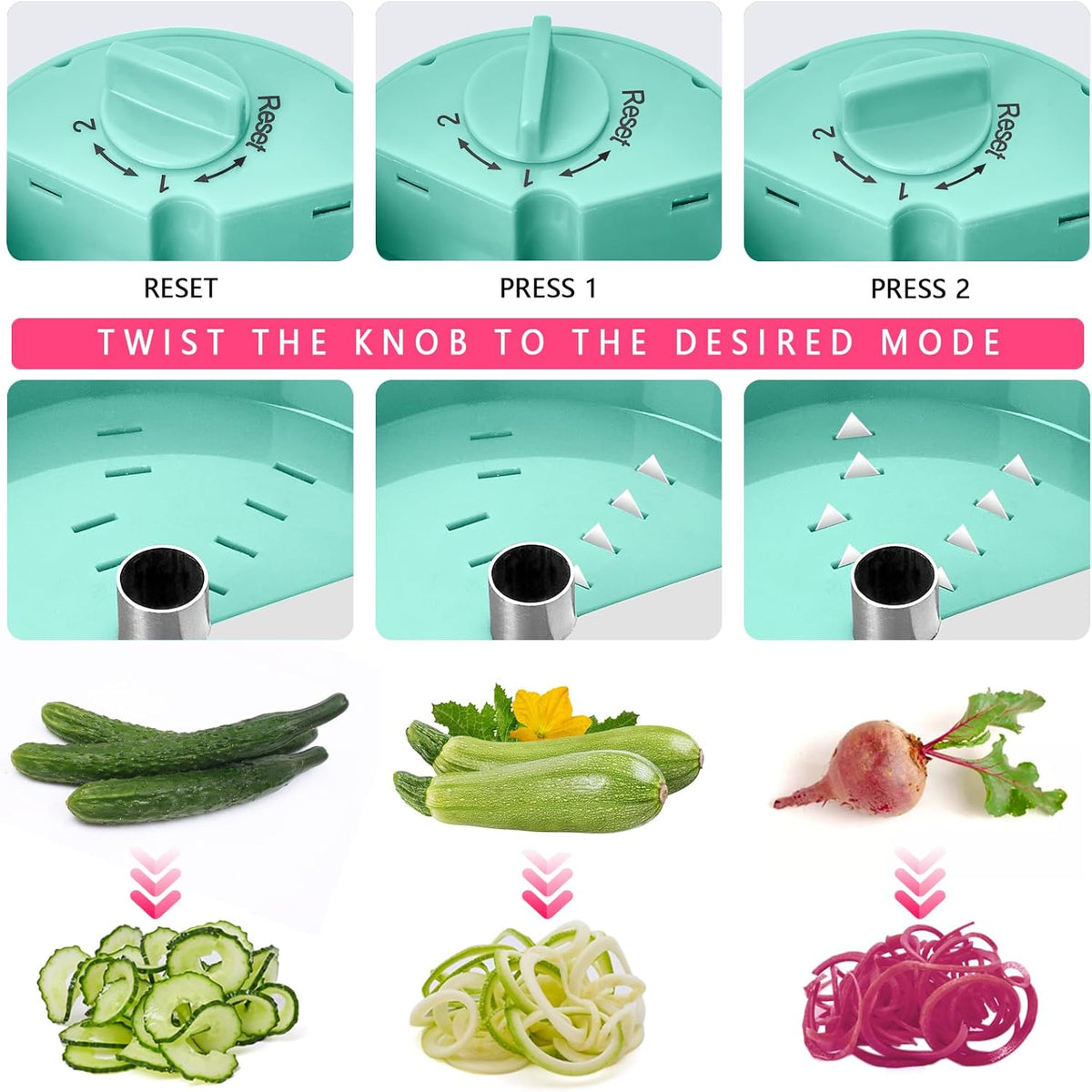 3 in 1 Vegetable Spiralizer Slicer, Adjustable Zucchini Carrot Noodle Maker, Cucumber Spiral Cutter, Easy to Use Kitchen Tool（Dark Grey）