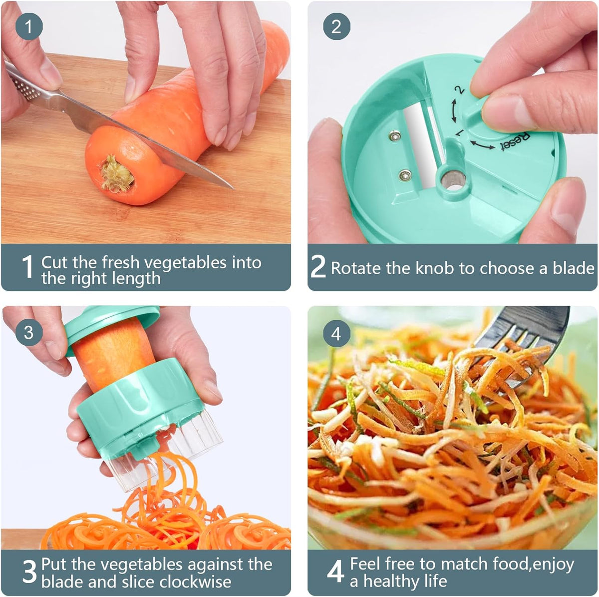 3 in 1 Vegetable Spiralizer Slicer, Adjustable Zucchini Carrot Noodle Maker, Cucumber Spiral Cutter, Easy to Use Kitchen Tool（Dark Grey）